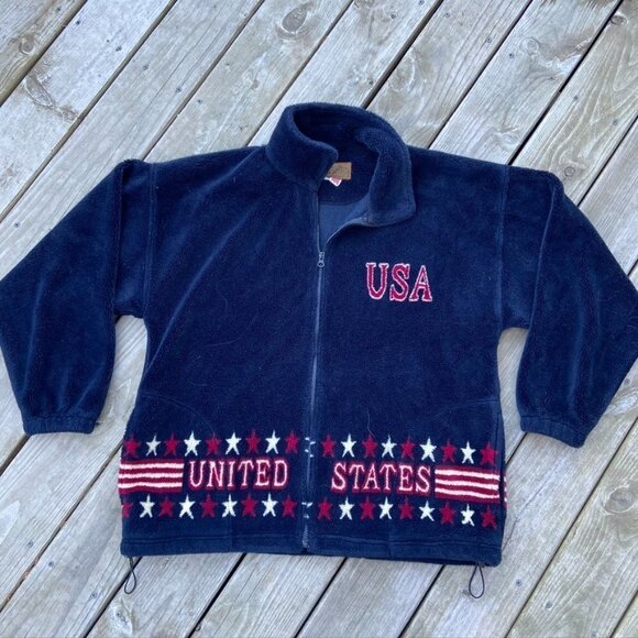 Bear Ridge plush fleece cozy American flag jacket full zip USA XL